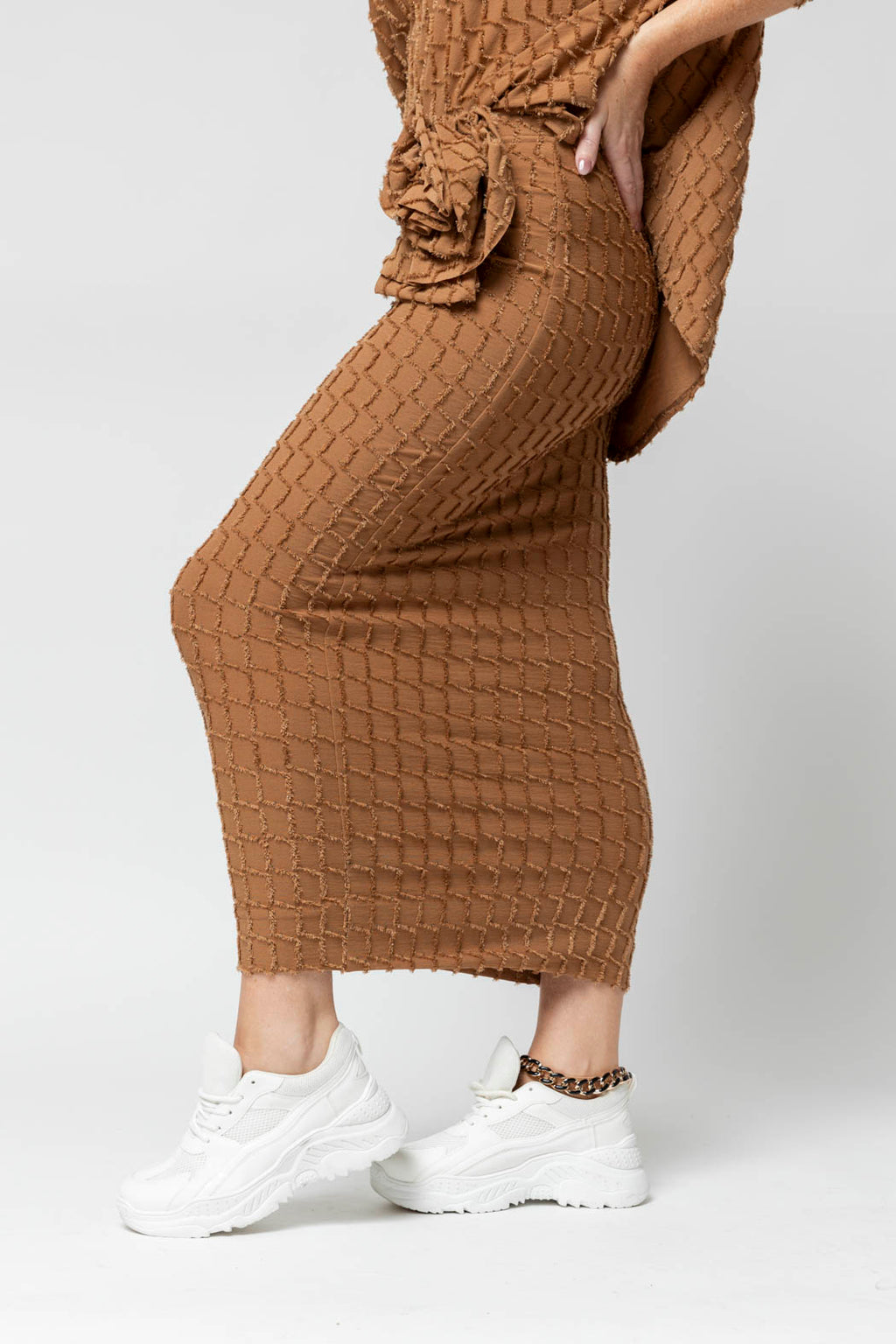 Coffee Shimmer Rosette Tube Skirt