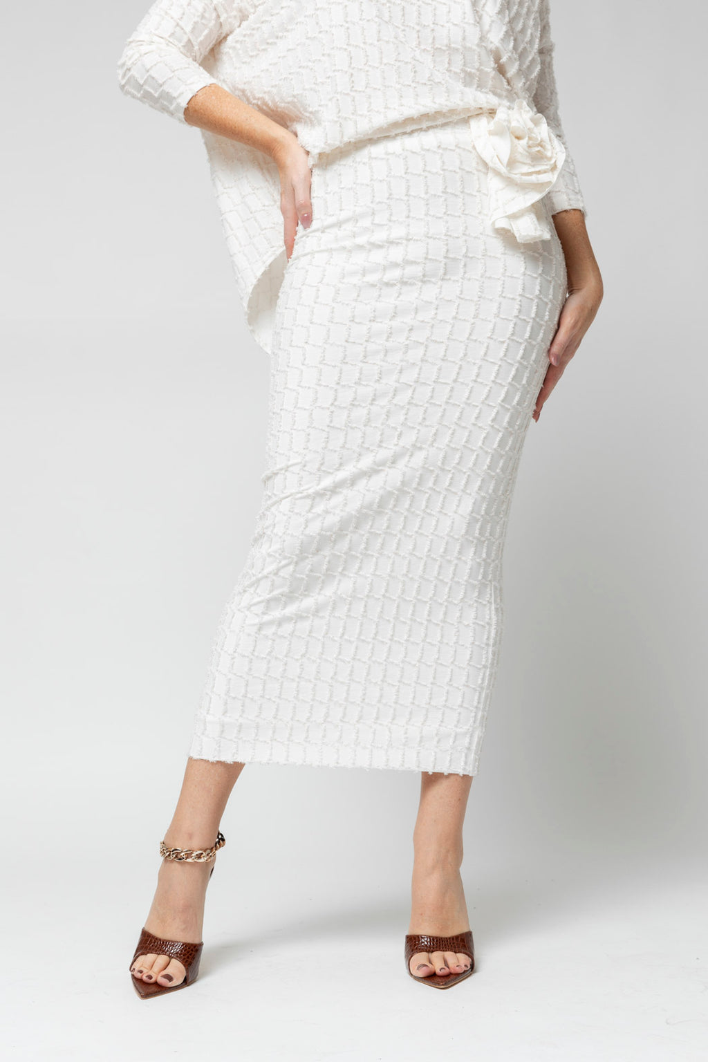 Ivory Shimmer Rosette Tube Skirt
