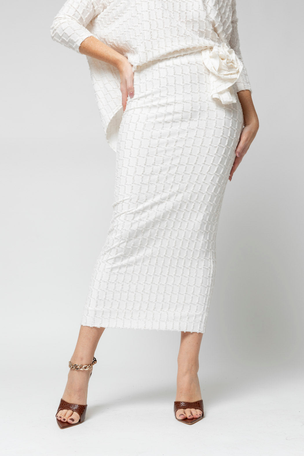 Ivory Shimmer Rosette Tube Skirt