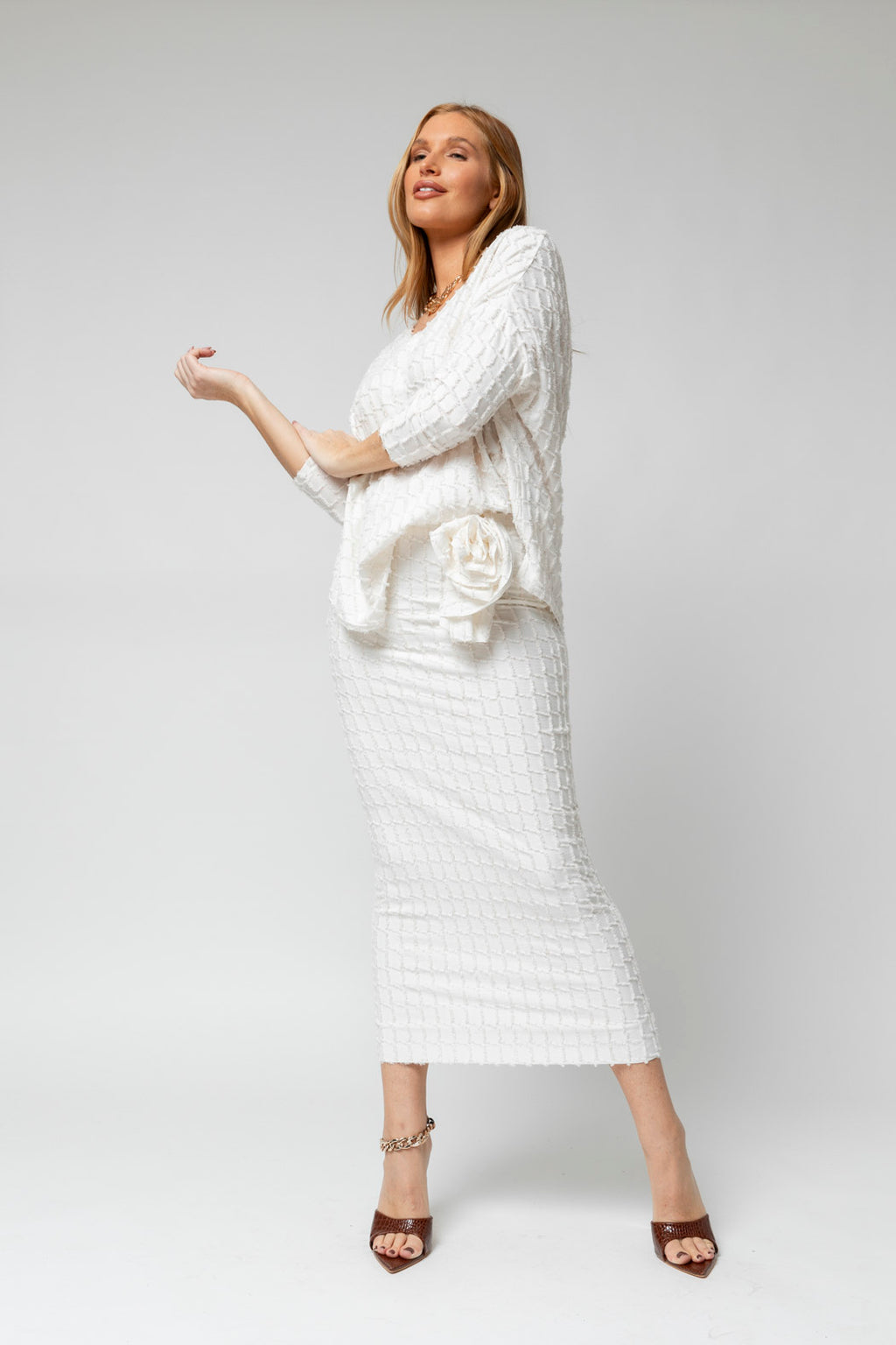 Ivory Shimmer Rosette Tube Skirt