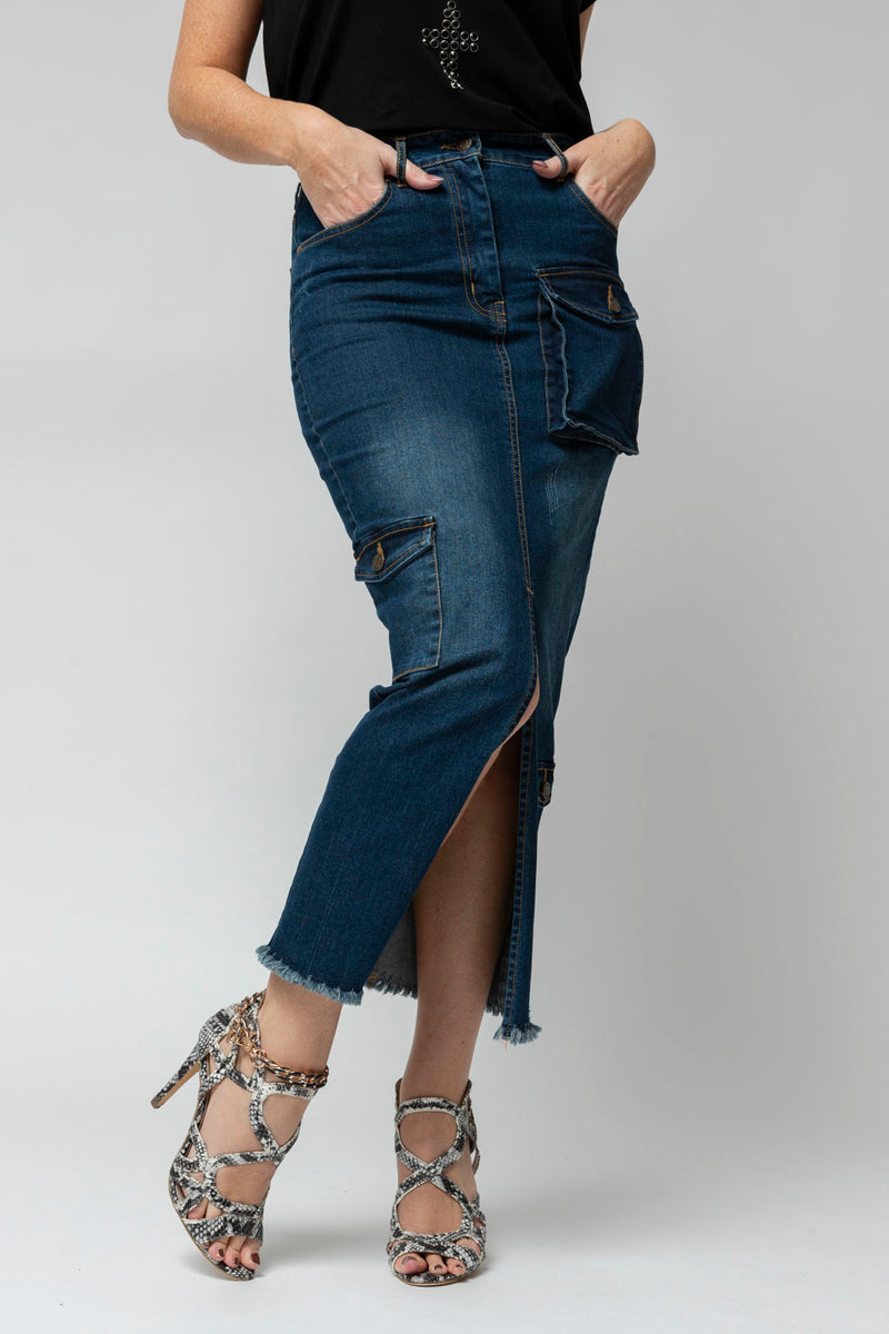 Mid Denim Cargo Skirt