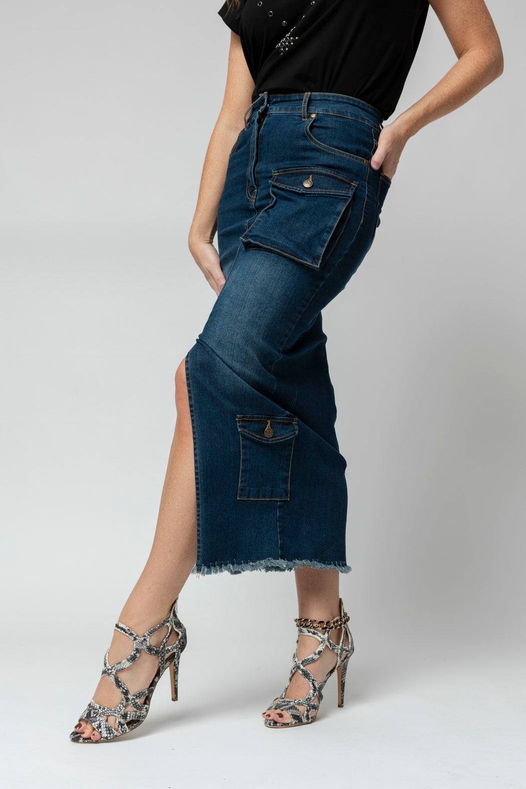 Mid Denim Cargo Skirt