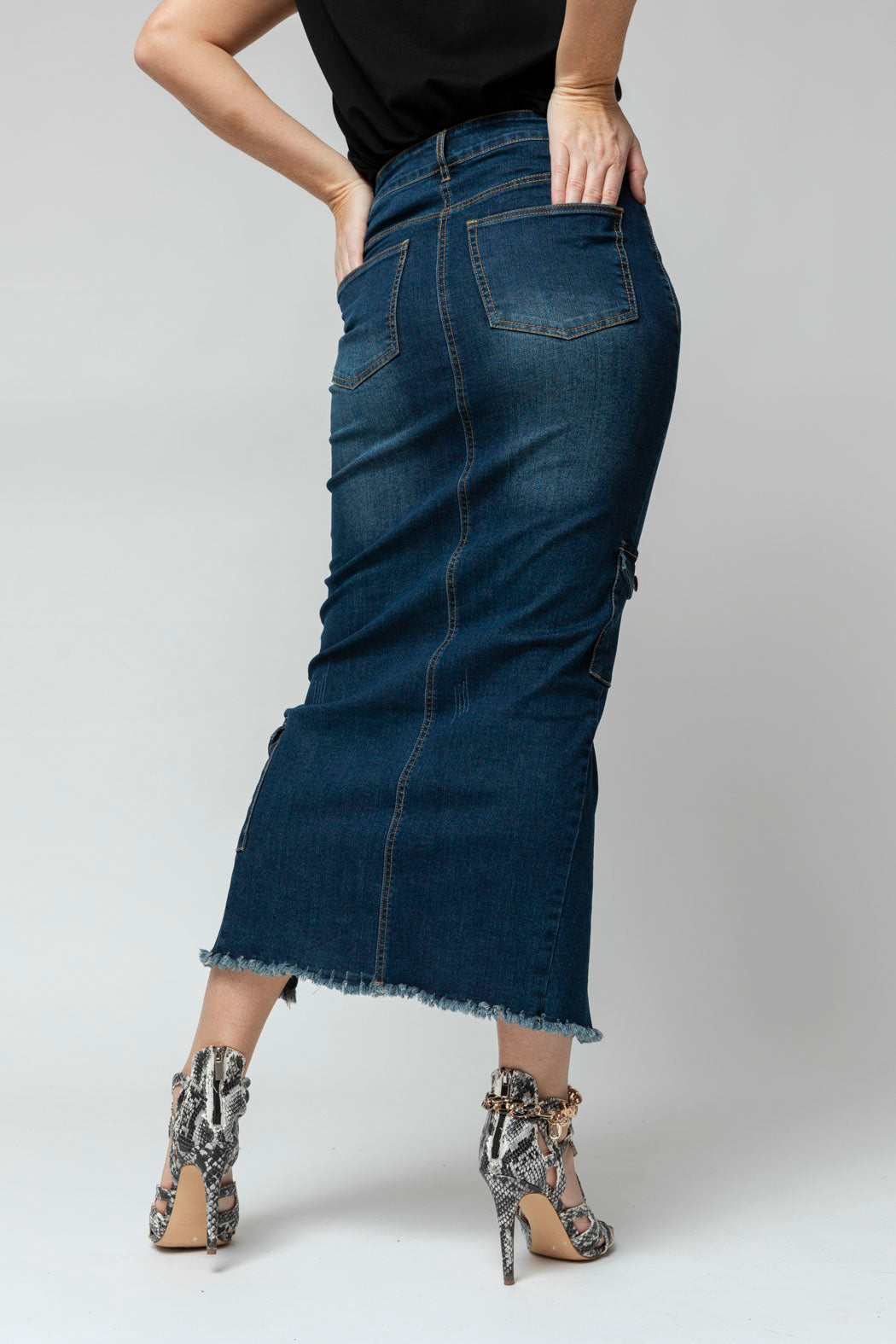 Mid Denim Cargo Skirt