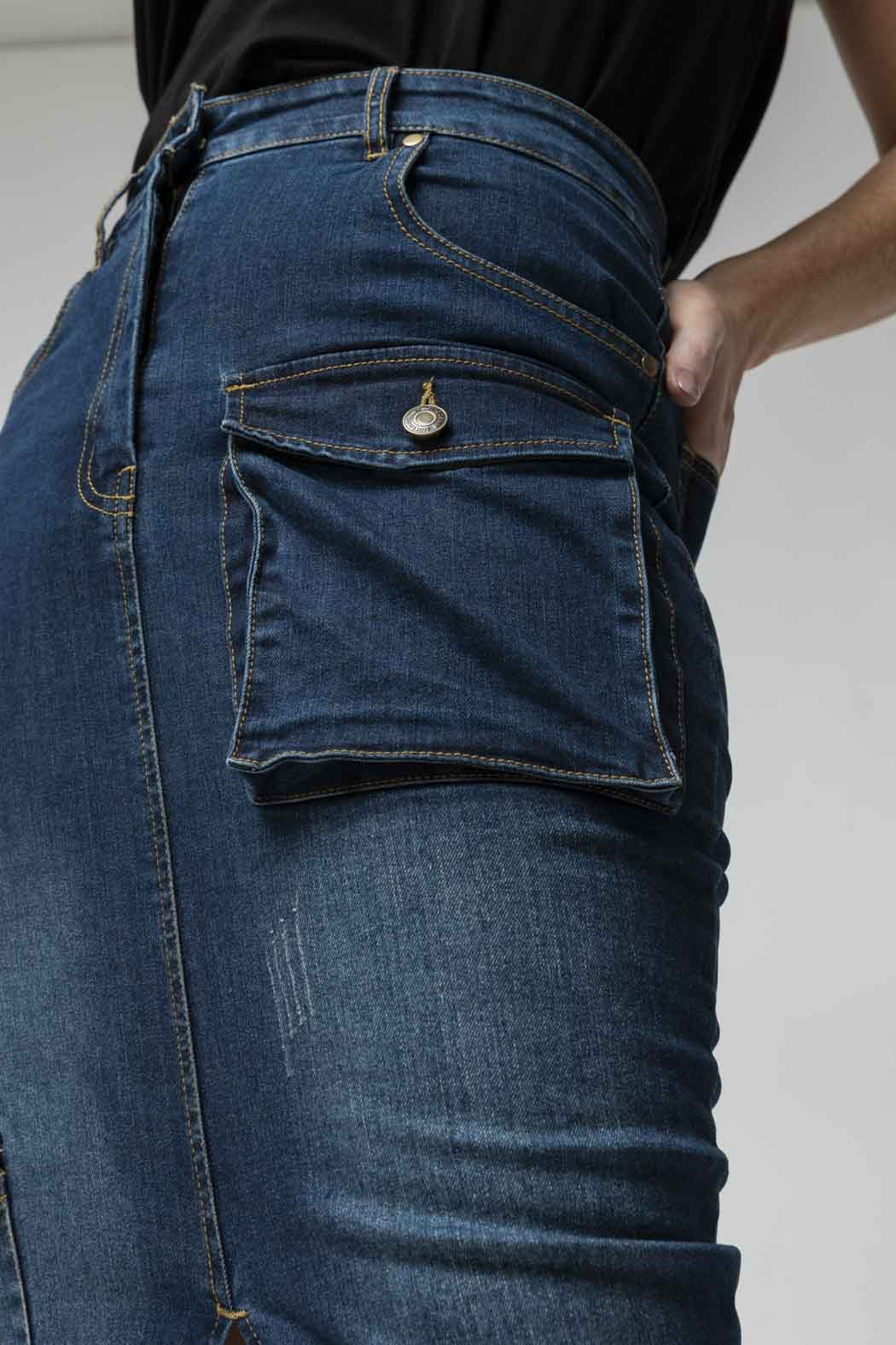 Mid Denim Cargo Skirt