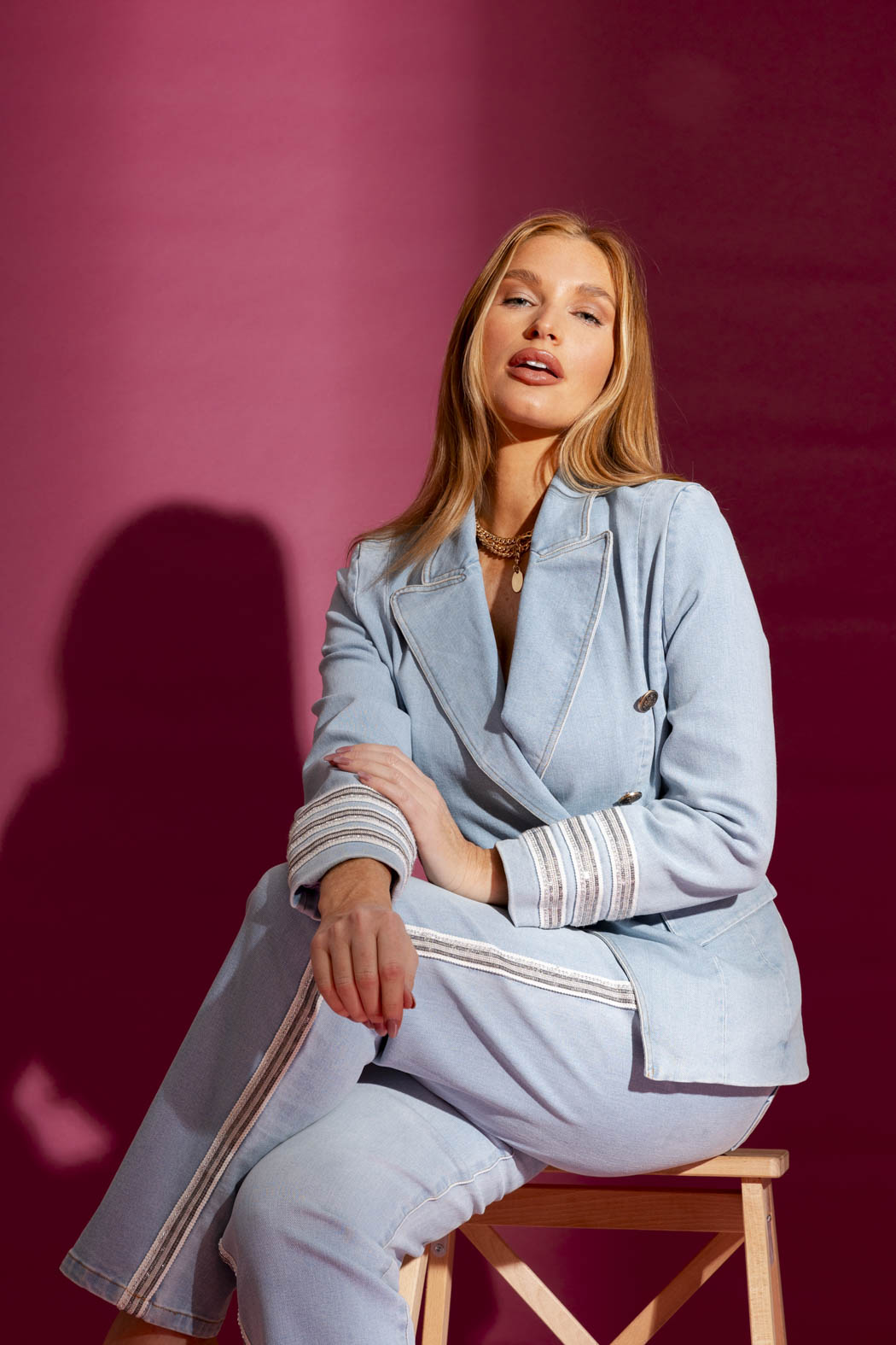 Light Denim Embellished Sisca Blazer