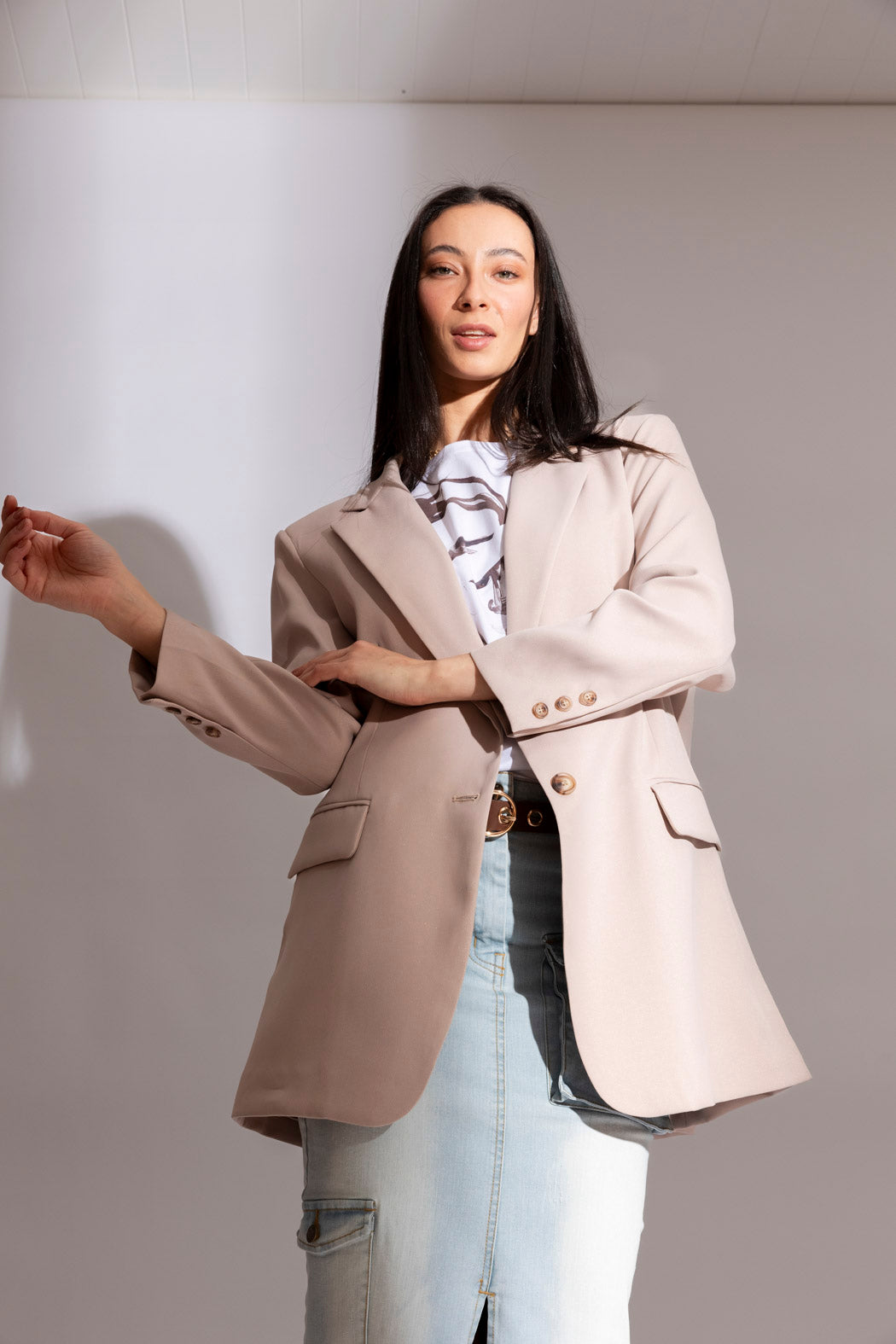 Putty Shimmer Oversized Blazer