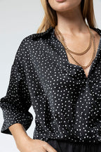 Black Polka Dot Crop Twist Shirt - Sale