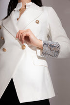 White Sequin Silver Trim Sisca Blazer