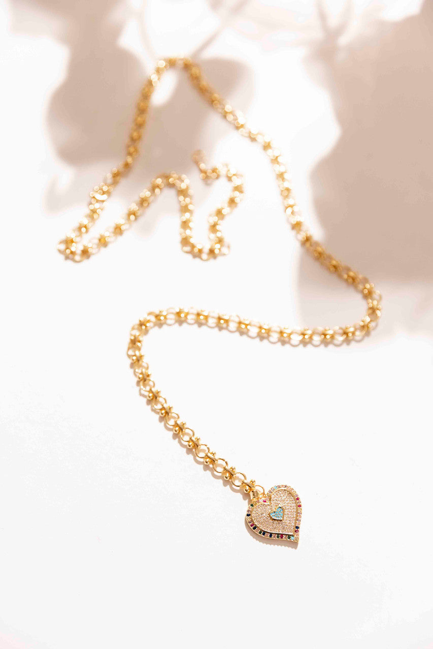 Gold Chain With Pave Heart Necklace S