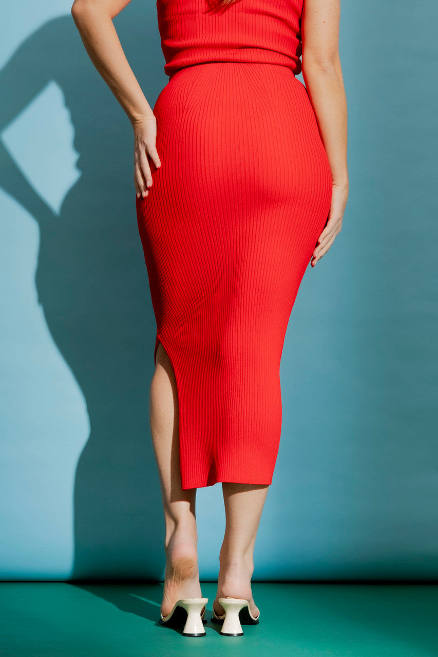 Red Ribbed Skirt