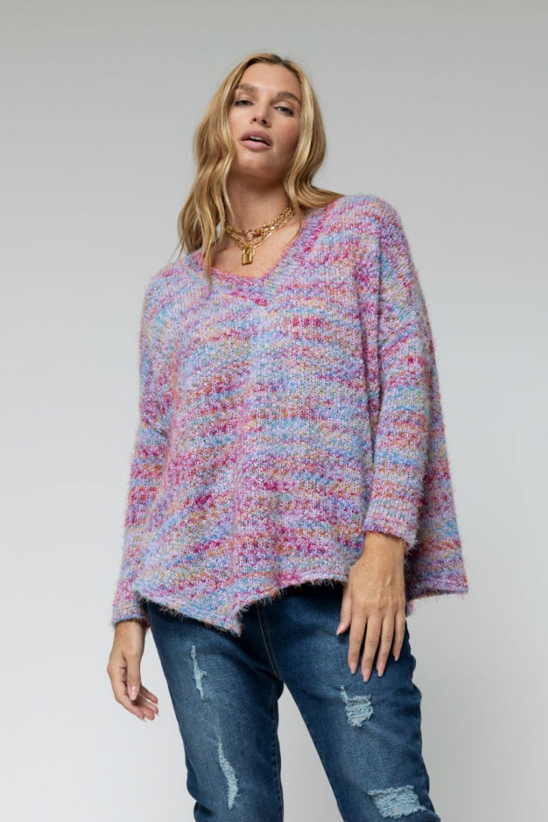 Lilac Speckle Fluffy V Neck Jumper