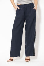 Navy Linen Stripe Pant