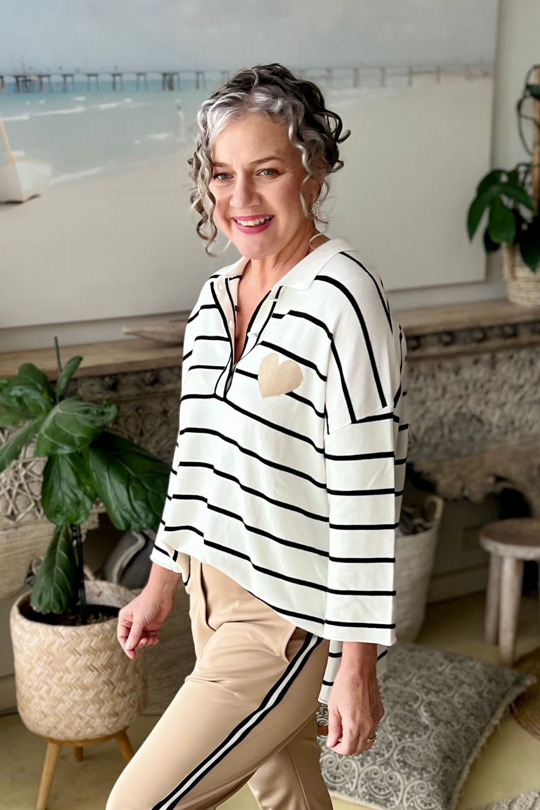 White Stripe Polo Top
