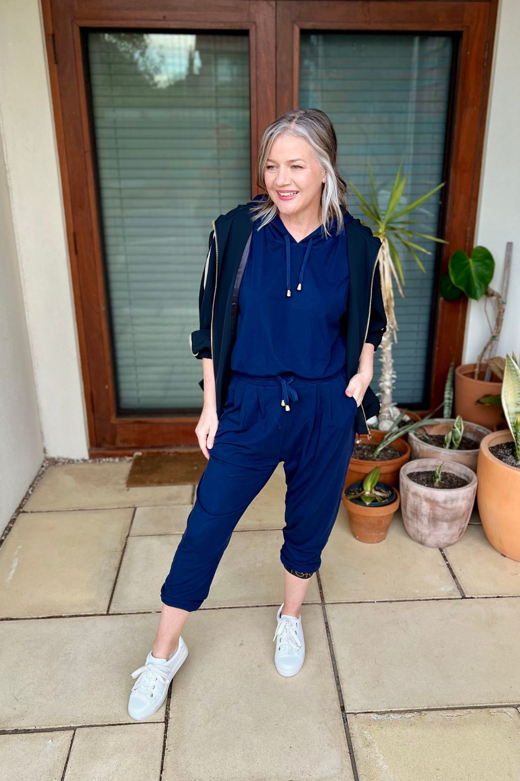Navy Tencel Slouch Pant