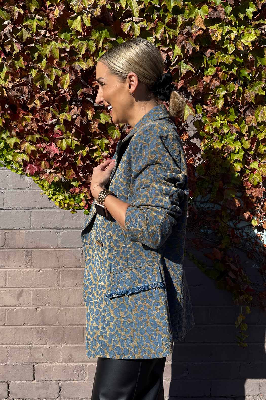 Gold Animal Denim Sisca Blazer Gold Animal