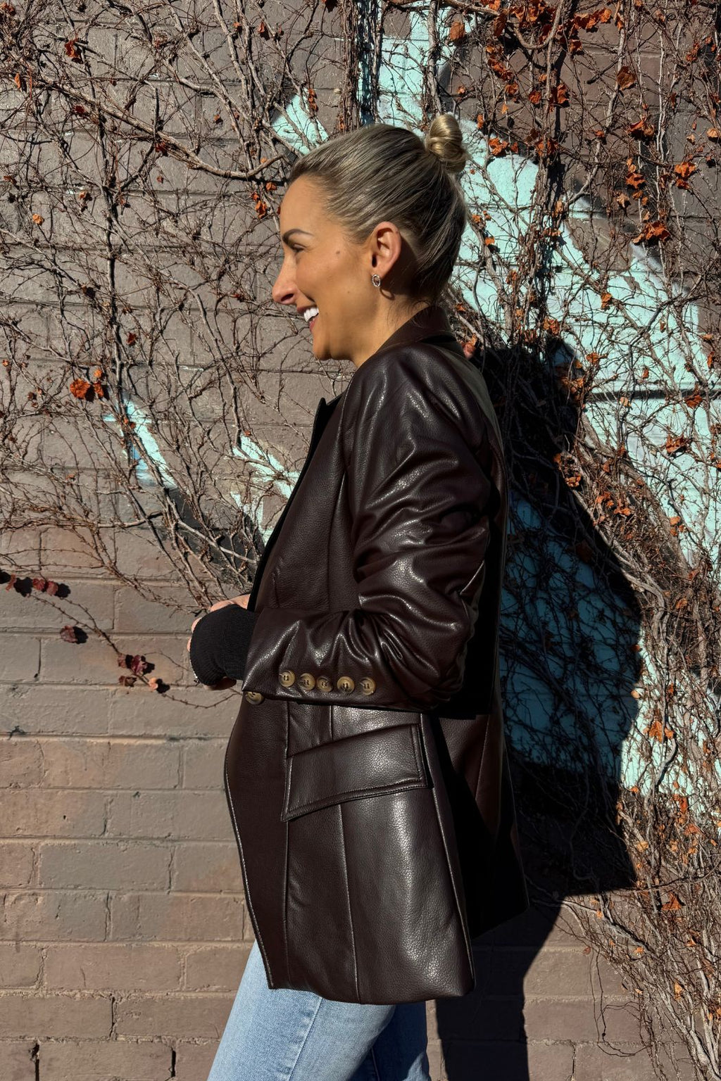 Coffee Croc Coated Sisca Blazer
