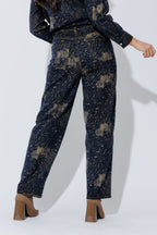 Navy/Taupe Animal Barrel Jean