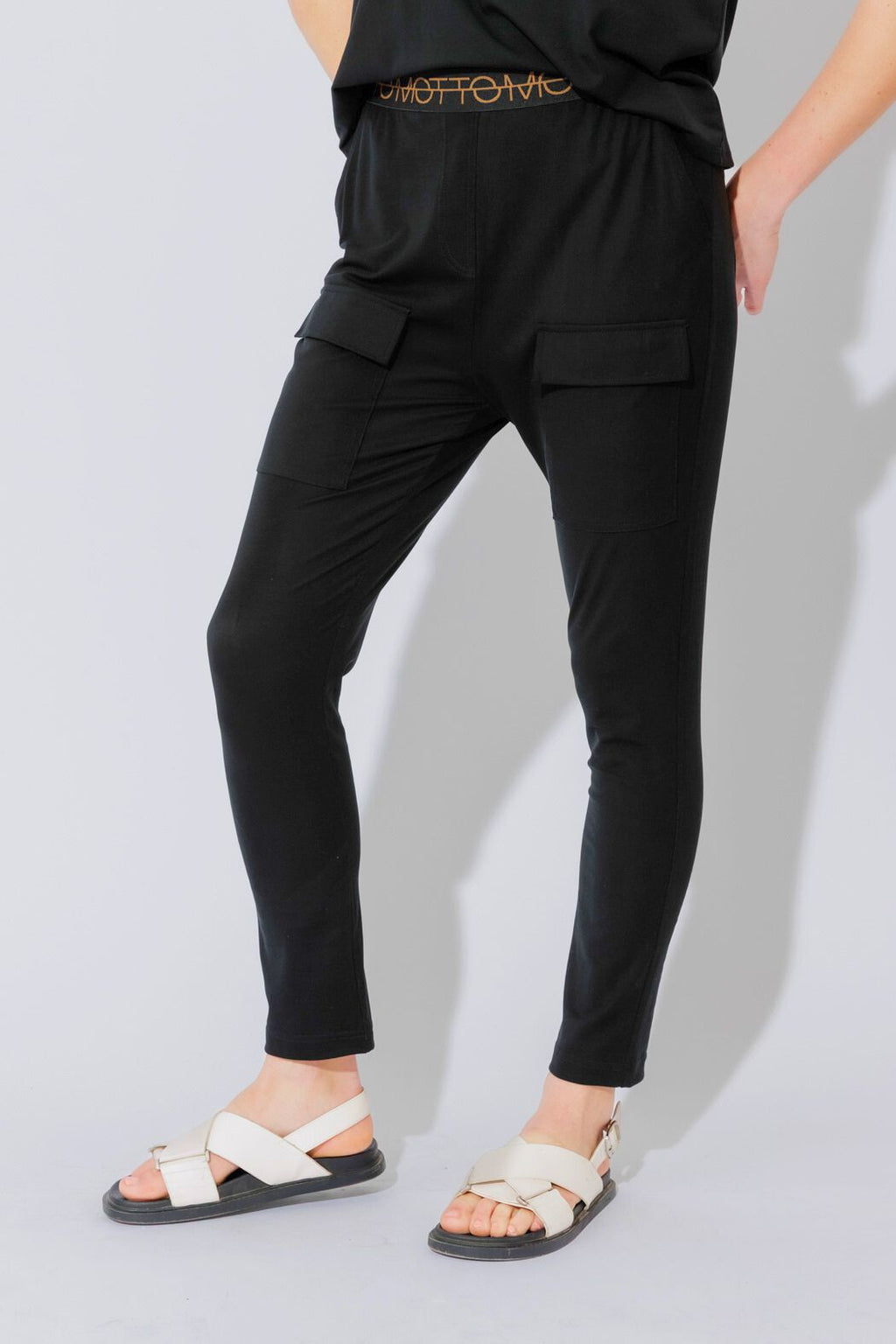 Black Tencel Pull On Cargo Pant