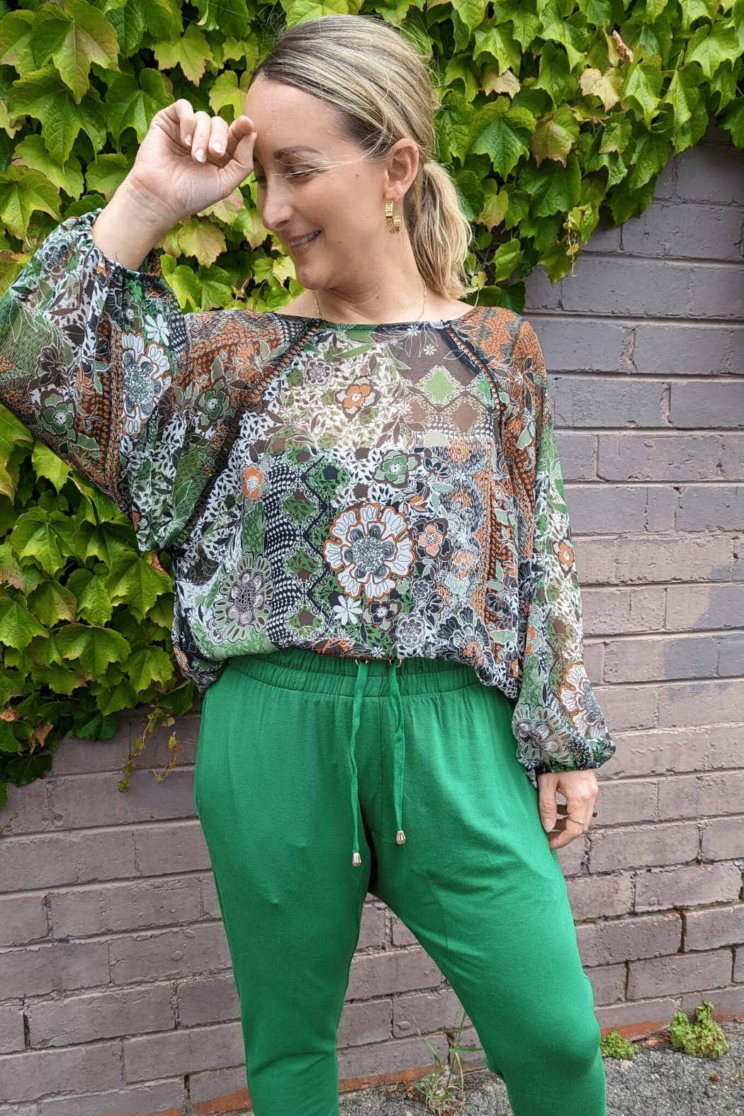 Black Green Boho Blouse - Final Sale