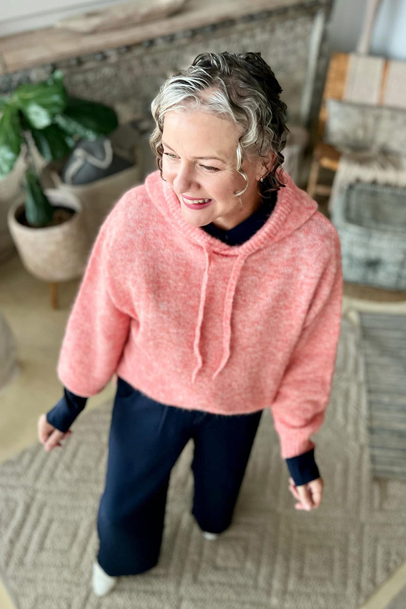 Coral Recycled Yarn Fluffy Hoodie Coral S
