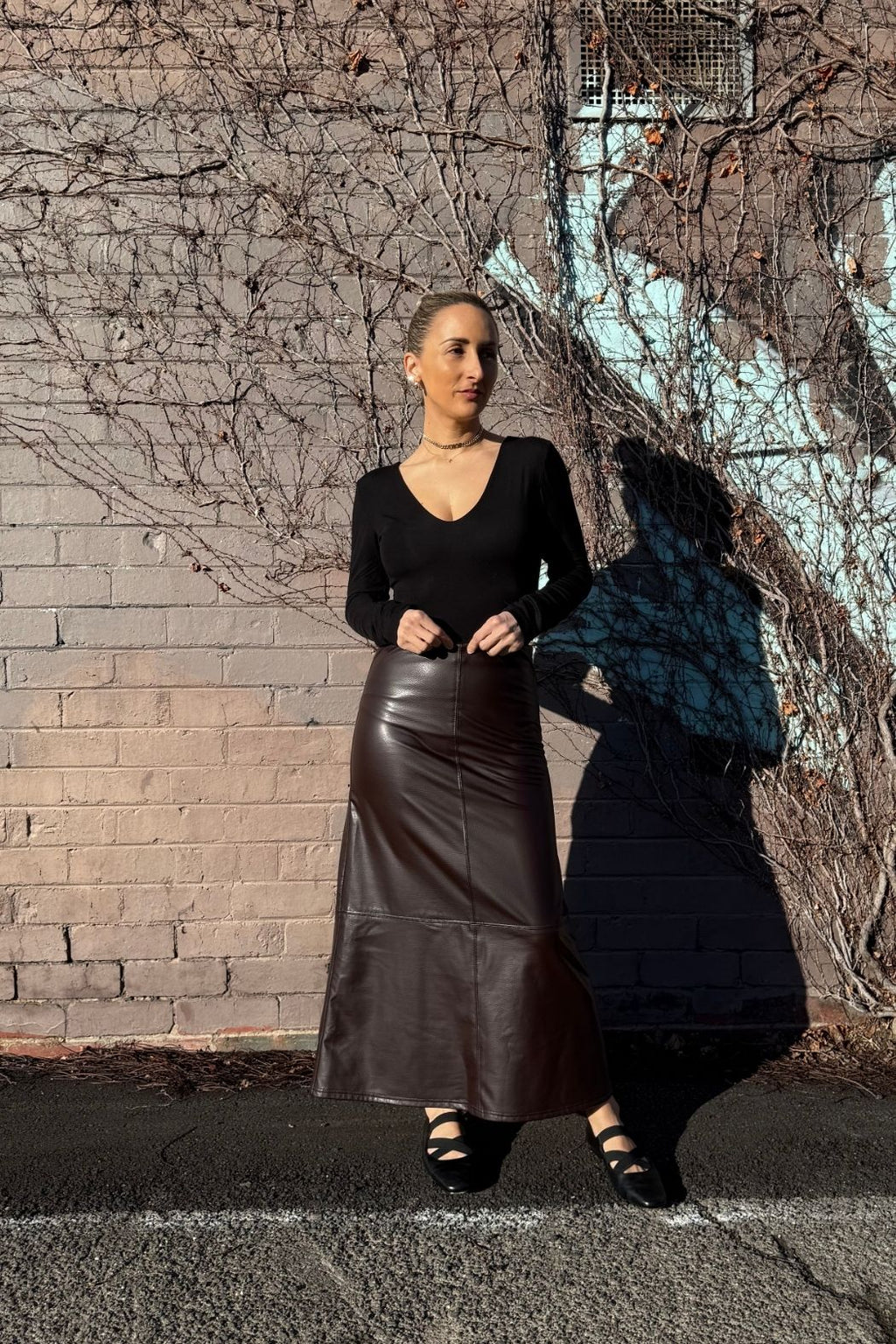 Coffee Croc Faux Leather Skirt
