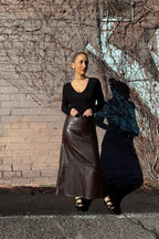 Coffee Croc Faux Leather Skirt