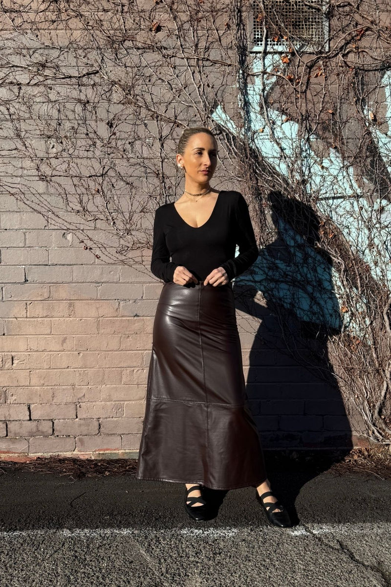 Coffee Croc Faux Leather Skirt