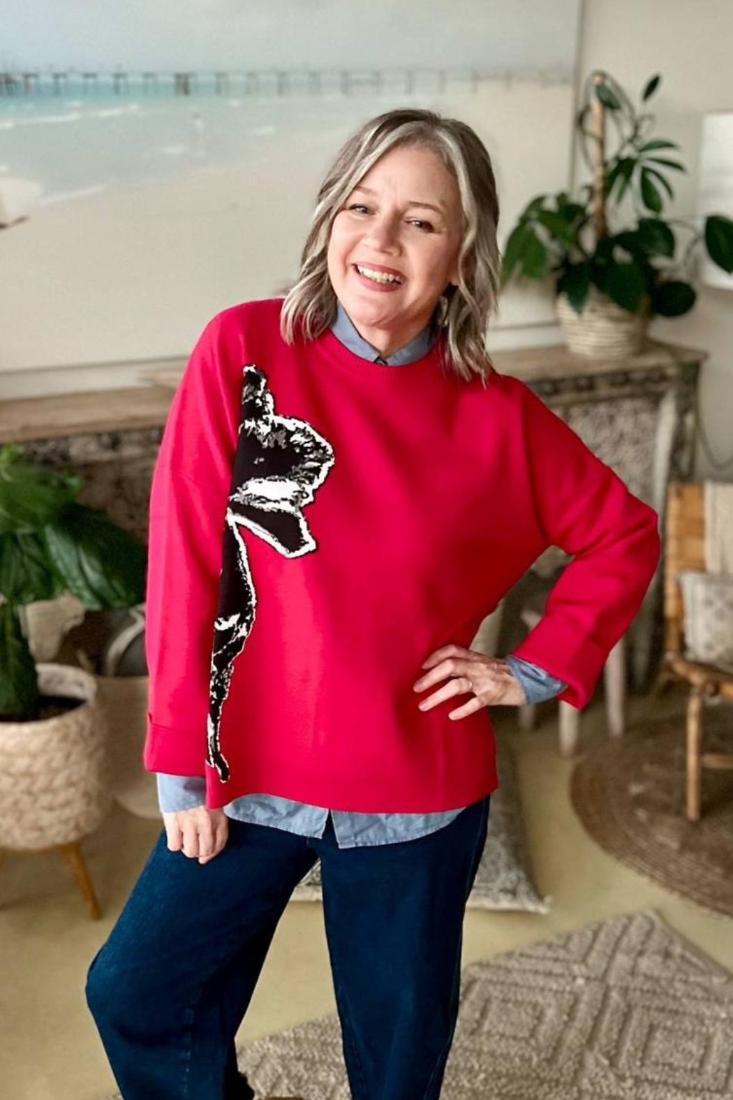 Red Flower Knit Jumper Red S