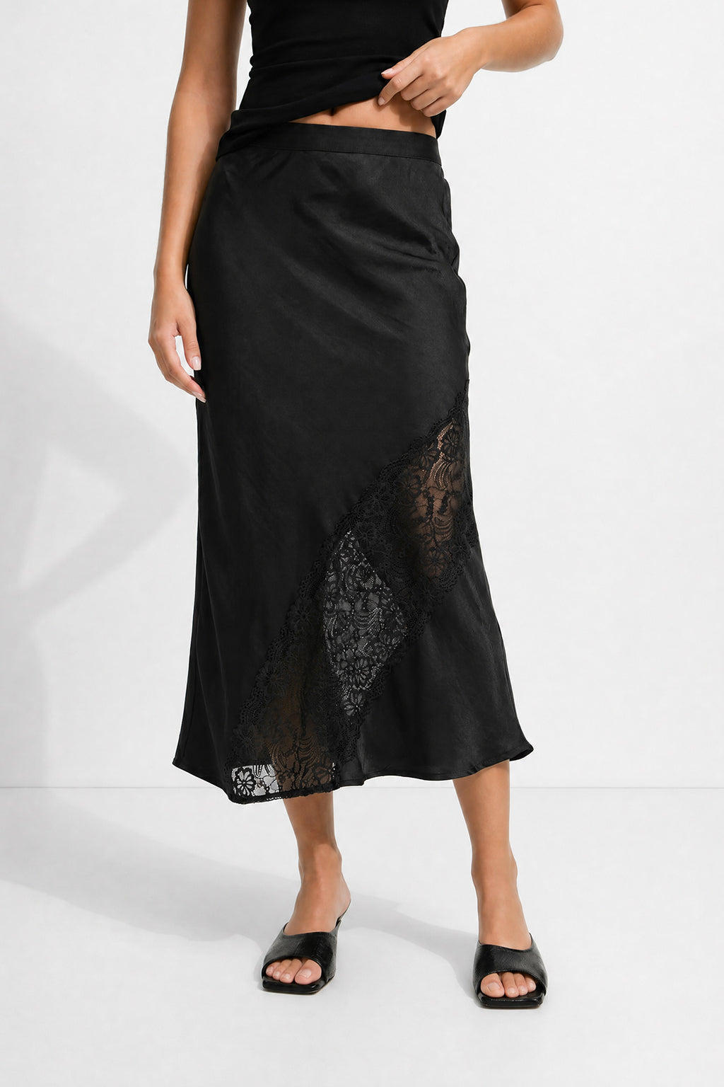 Black Glow Lace Bias Skirt