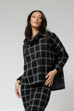 Black Check Roll Neck Top