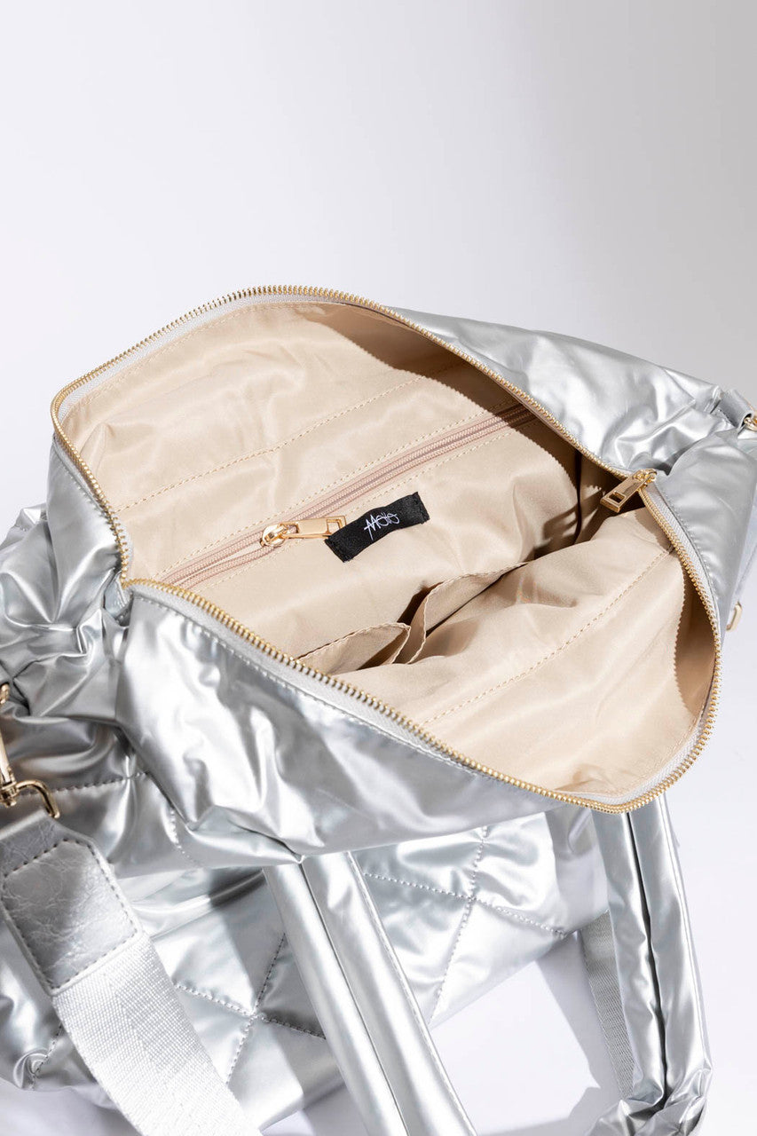 Silver Quilted Tote Bag