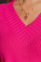 Pink Slouch V Neck Jumper Pink S/M