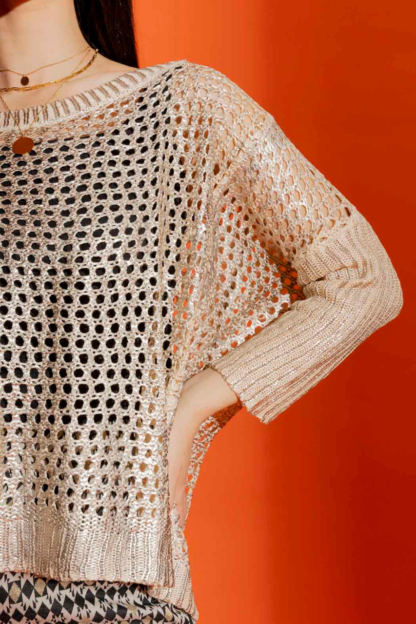Oatmeal Crochet Boxy Foil Jumper