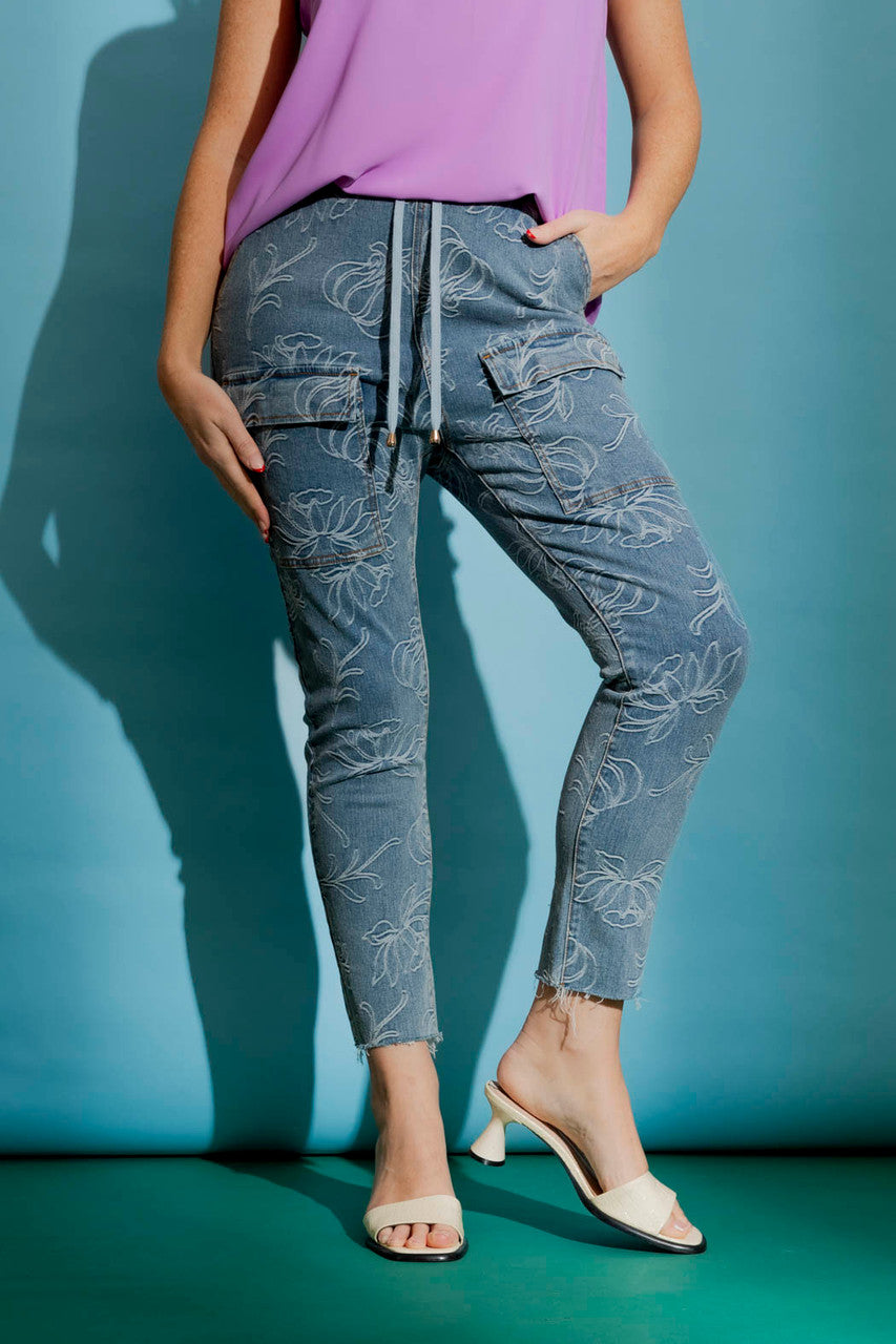Mid Denim Floral Cargo Jean