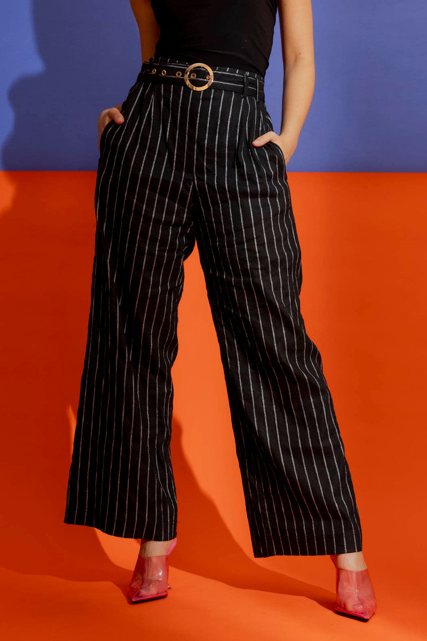Black Stripe Linen Cleo Pant