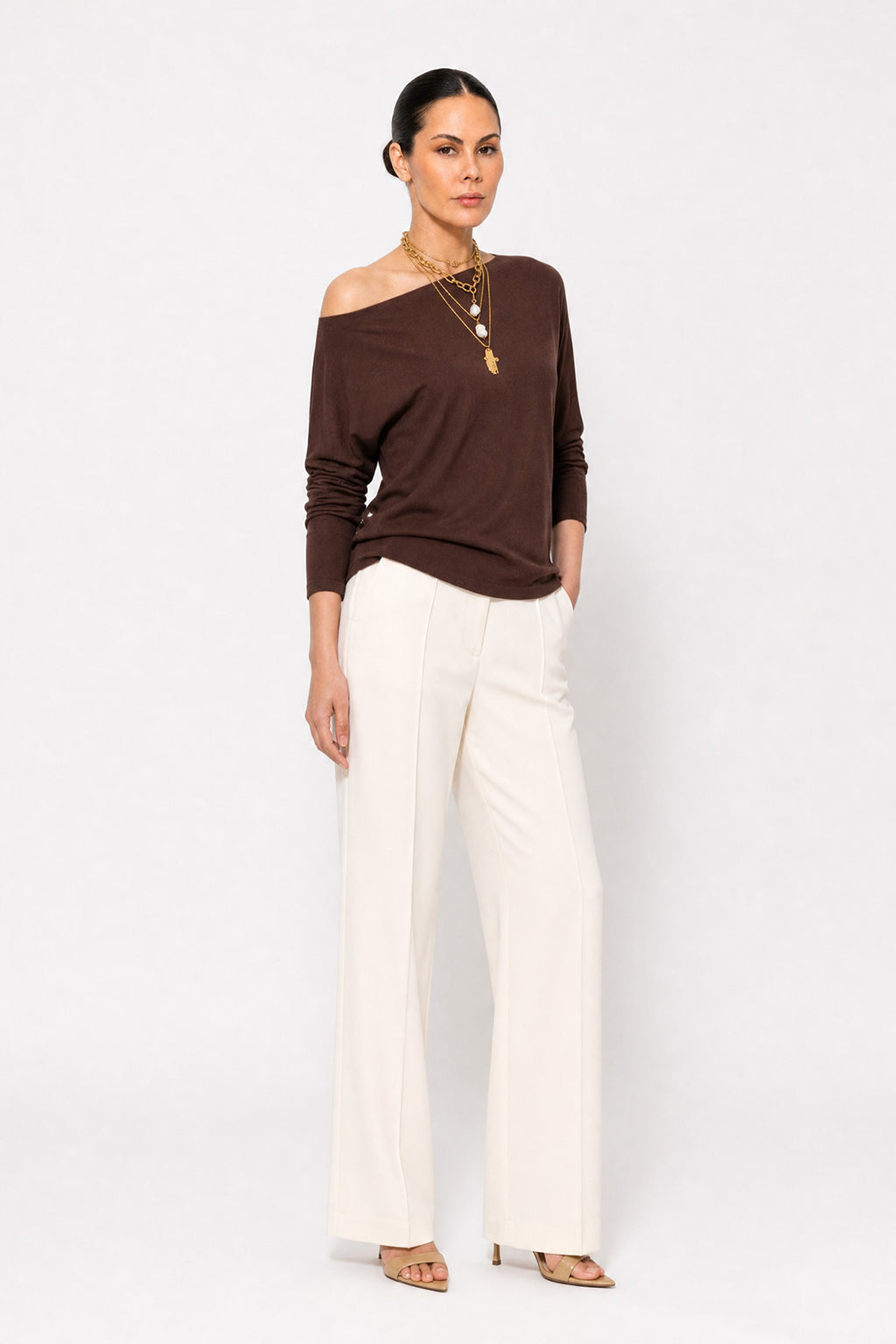 Chocolate Fine Knit Boat Neck Top