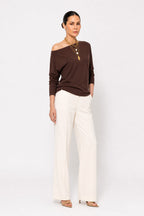 Chocolate Fine Knit Boat Neck Top