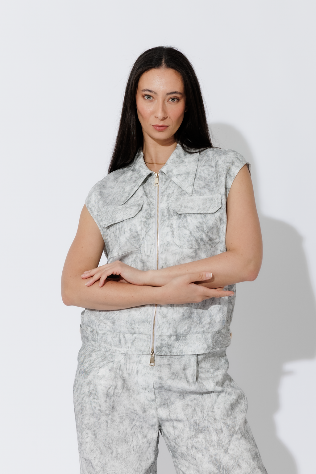 Marble Zip Cargo Vest