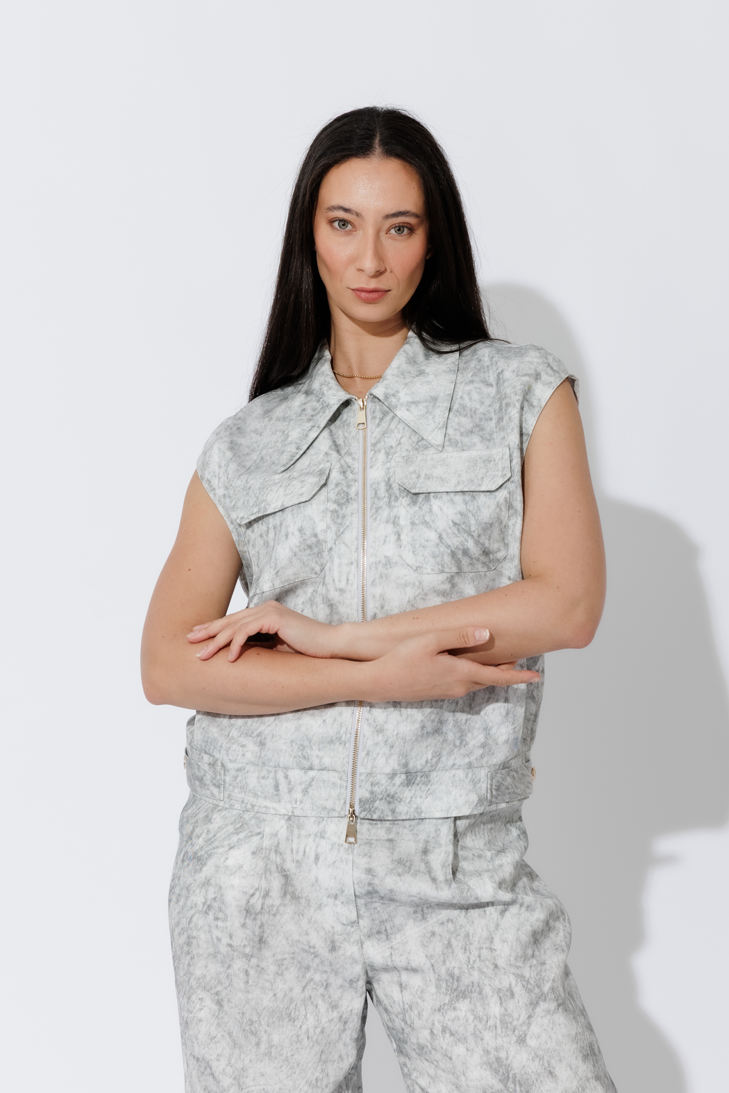 Marble Zip Cargo Vest