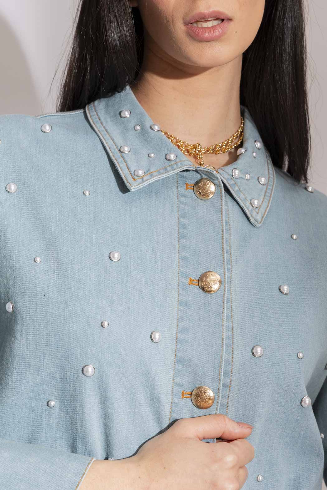 Light Denim Pearl Stud Jacket