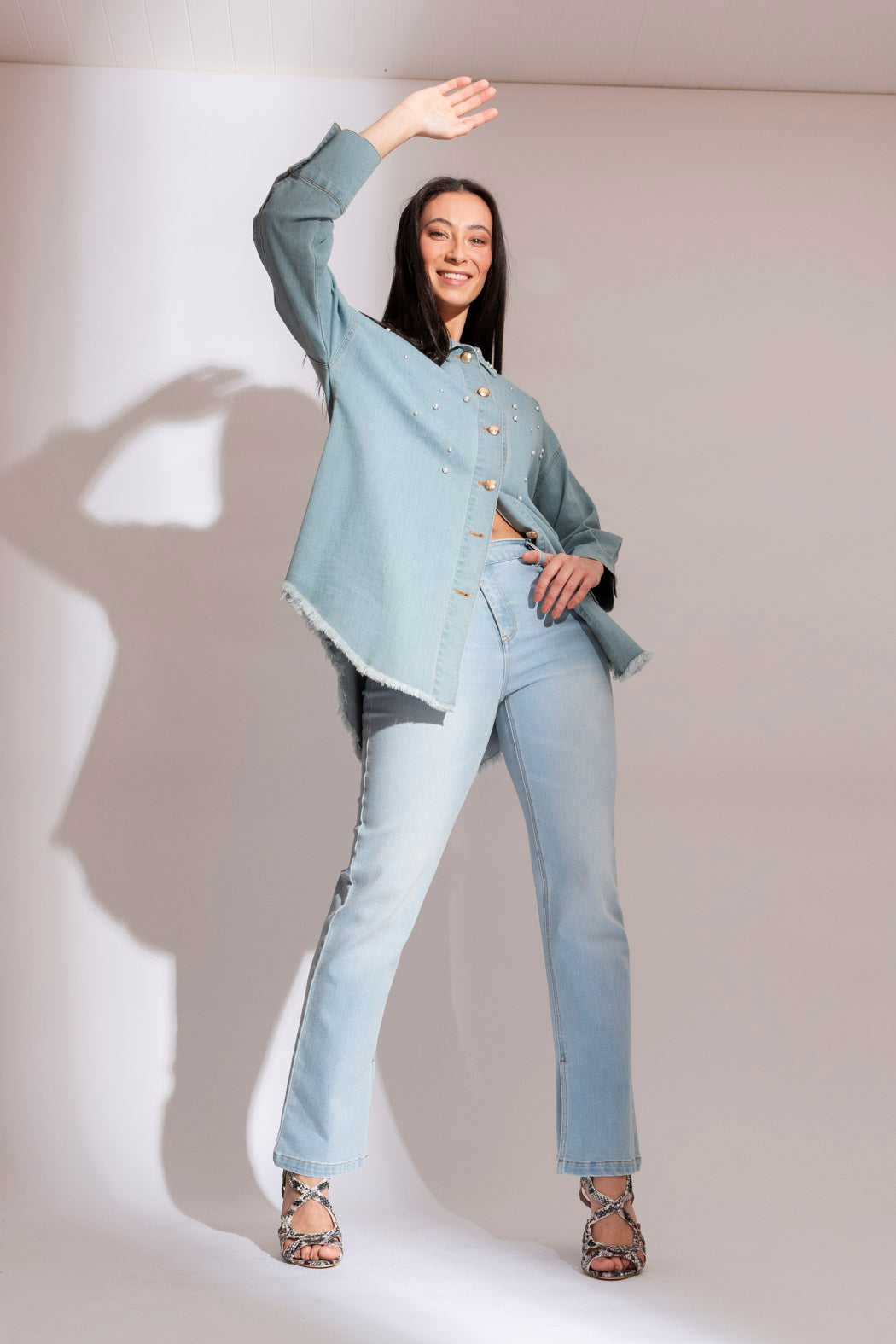 Light Denim Pearl Stud Jacket