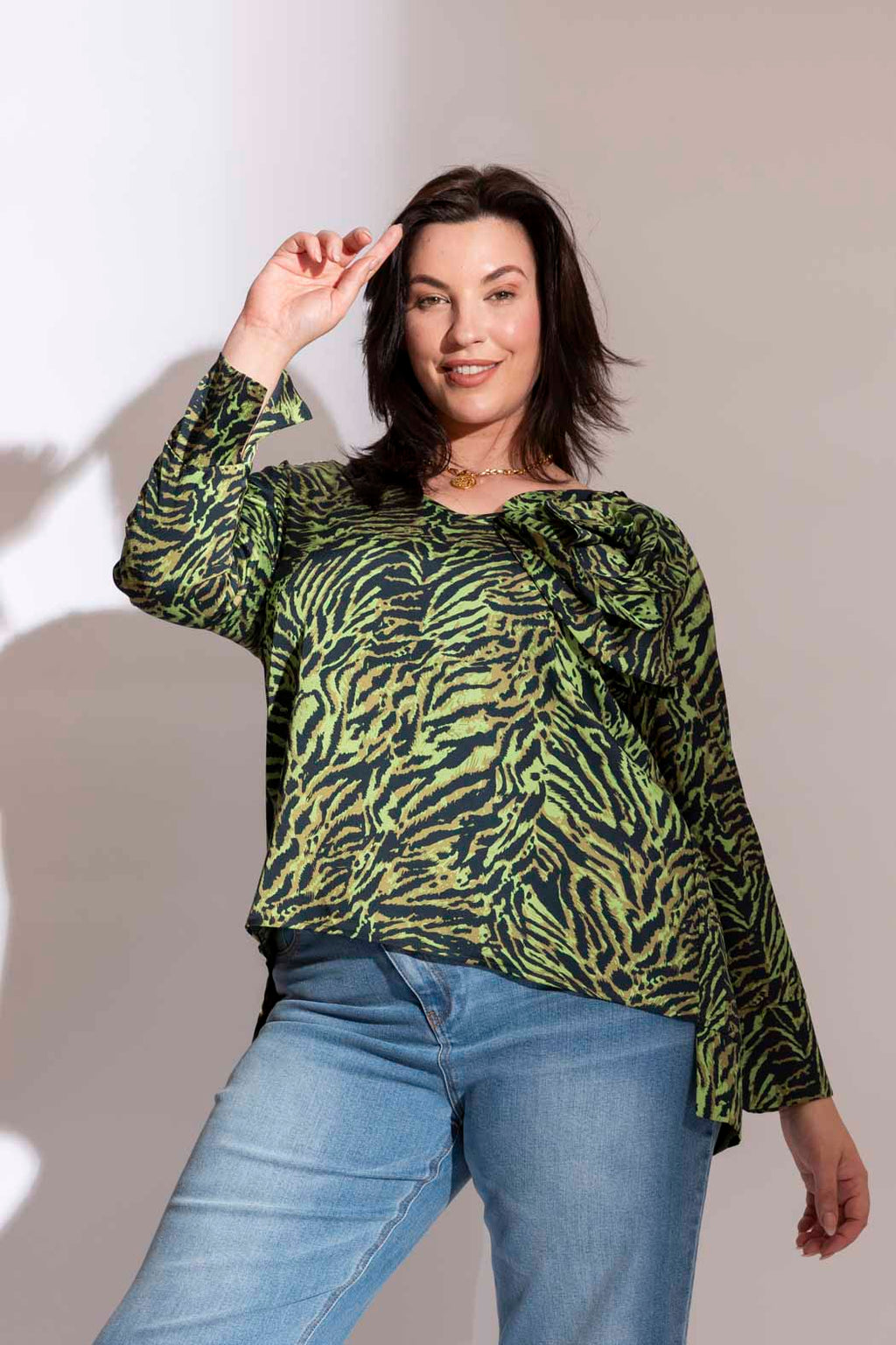Green Animal Rosette Blouse