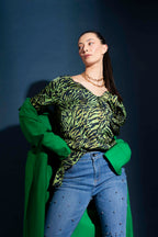 Green Animal Rosette Blouse