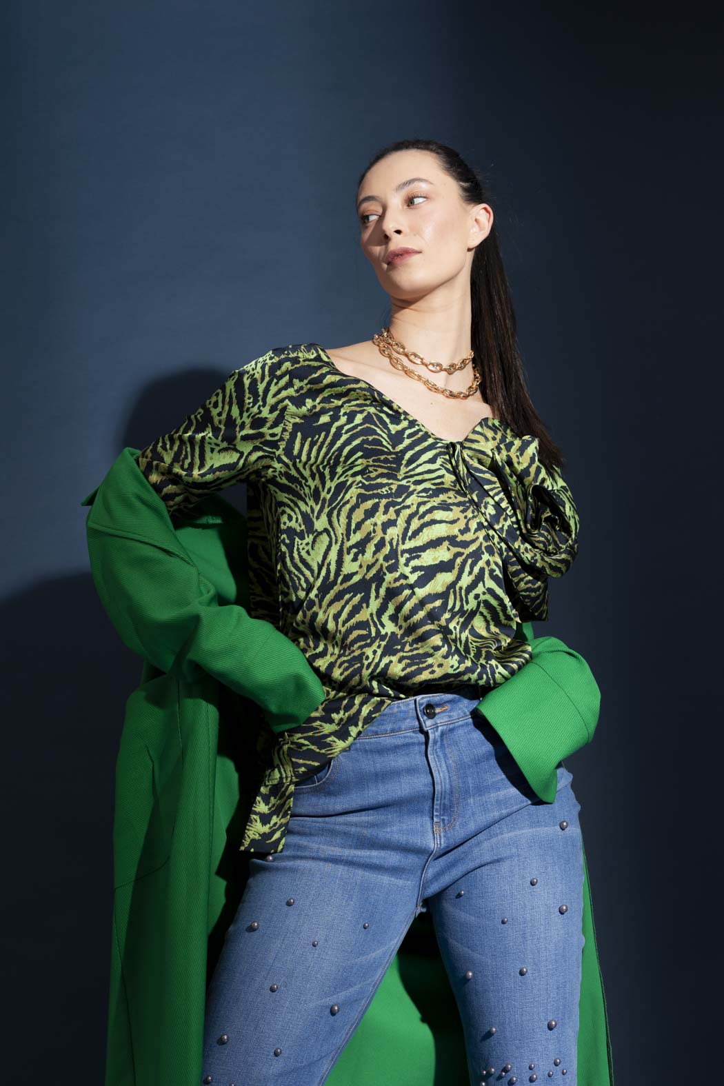 Green Animal Rosette Blouse