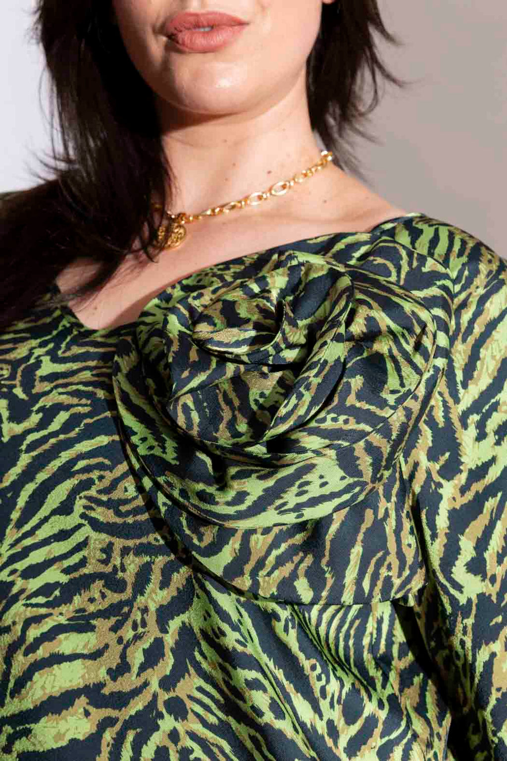 Green Animal Rosette Blouse
