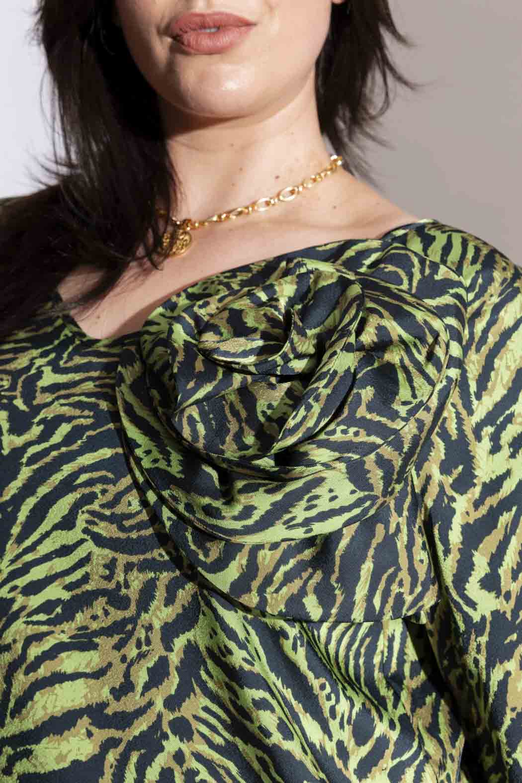 Green Animal Rosette Blouse
