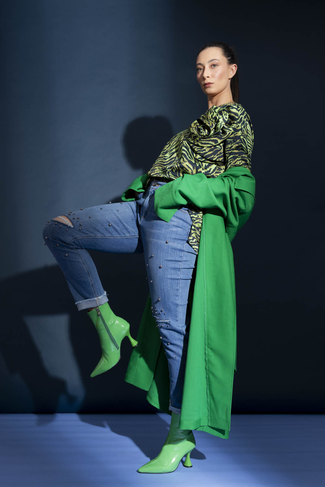 Green Animal Rosette Blouse