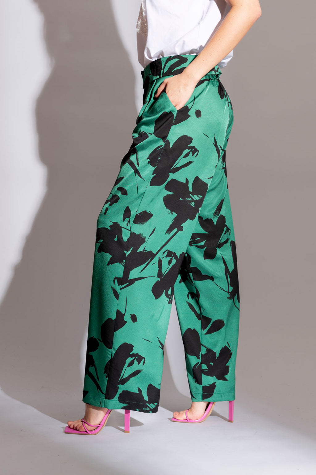 Green/black Paperbag Pants