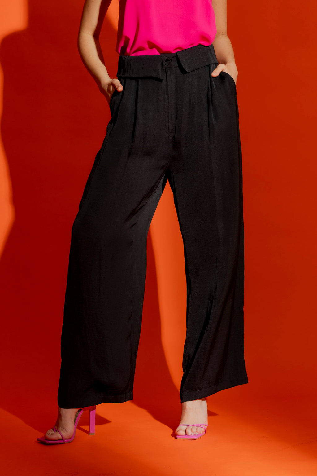 Black Silky Paperbag Pant