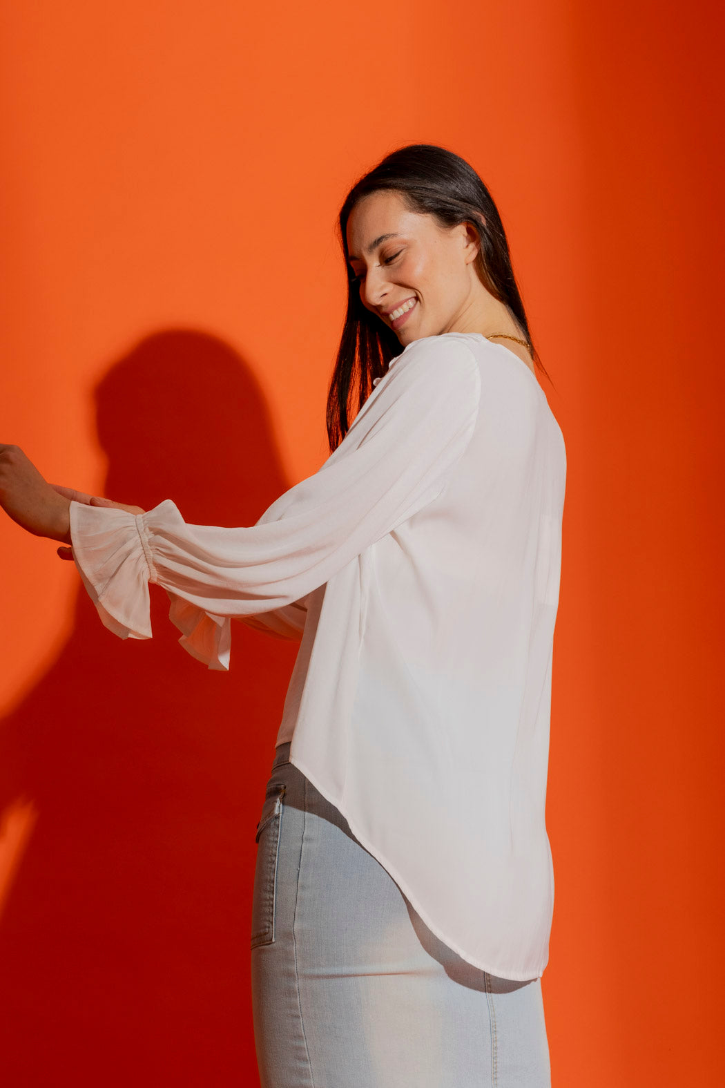 White Silky Frilly Blouse
